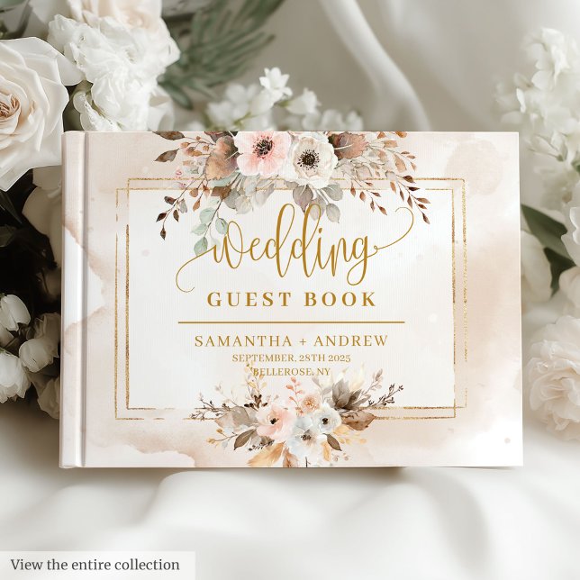 Stilvolles Light Pink Gold Herbst Gästebuch (Stylish Light Pink Gold Autumn Wedding Guest Book)