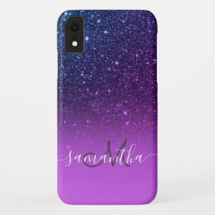 Stilvolles lila Glitter ombre Glitzernmonogramm Case-Mate iPhone Hülle