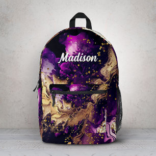 Stilvolles lila goldenes falsches Glitter-Marmor-M Bedruckter Rucksack
