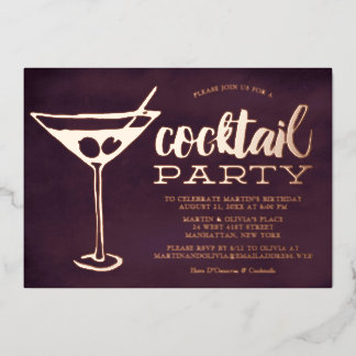 Stilvolles Lila Martini-Glass-Cocktail-Party Folieneinladung