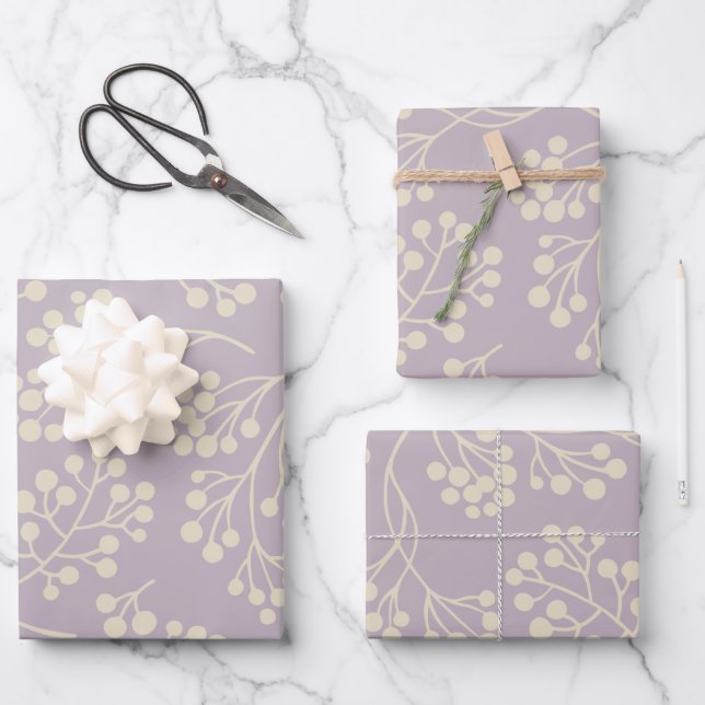 Stilvolles Lilac Floral Pattern Modernes Bauernhau Geschenkpapier Set (Vorderseite)