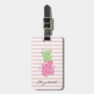 Stilvolles Mädchen-Wasserfarben-Ananas, Streifen Gepäckanhänger