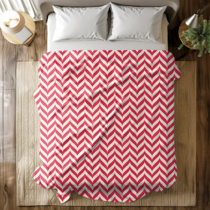 Stilvolles Magenta Cream Herringbone-Muster Fleecedecke