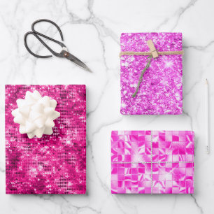 Stilvolles Magenta-Pink-Glitter und Folien-Glamour Geschenkpapier Set