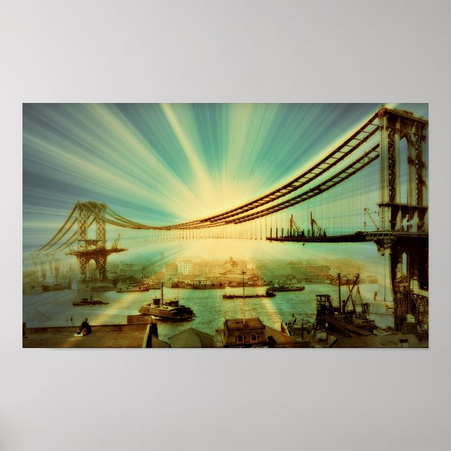 Stilvolles Manhattan Bridge Construction Poster (Vorne)