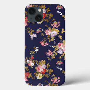 Stilvolles Marineblau-Rosagoldboho mit Blumen Case-Mate iPhone Hülle