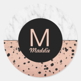 Stilvolles Marmor- und Rose-Gold-Muster mit Monogr Runder Aufkleber