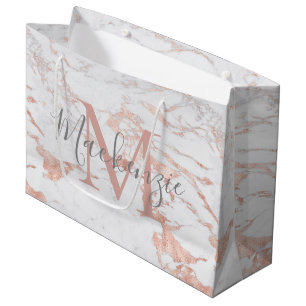 Stilvolles Marmor- und Roségoldfolien-Monogramm Große Geschenktüte