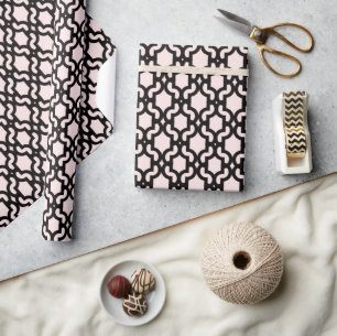 Stilvolles marokkanisches schwarzes Quatrefoliengi Geschenkpapier
