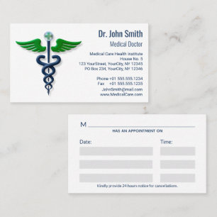 Stilvolles Medical Caduceus Blue Green Wings Cross Terminkarte