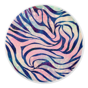 Stilvolles Metallic Blue & Holographic Zebra Print Keramikknauf