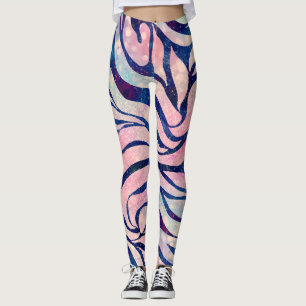 Stilvolles Metallic Blue & Holographic Zebra Print Leggings