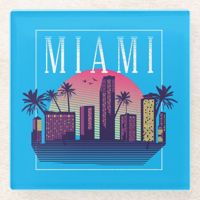 Stilvolles Miami Florida Retro City-Logo Glasuntersetzer (Vorderseite)