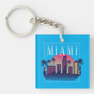 Stilvolles Miami Florida Retro City-Logo Schlüsselanhänger