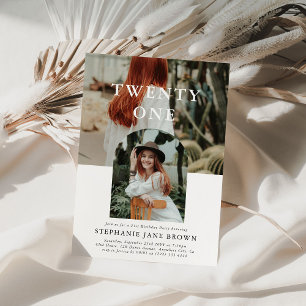 Stilvolles Minimal Foto 21. Geburtstag Einladung