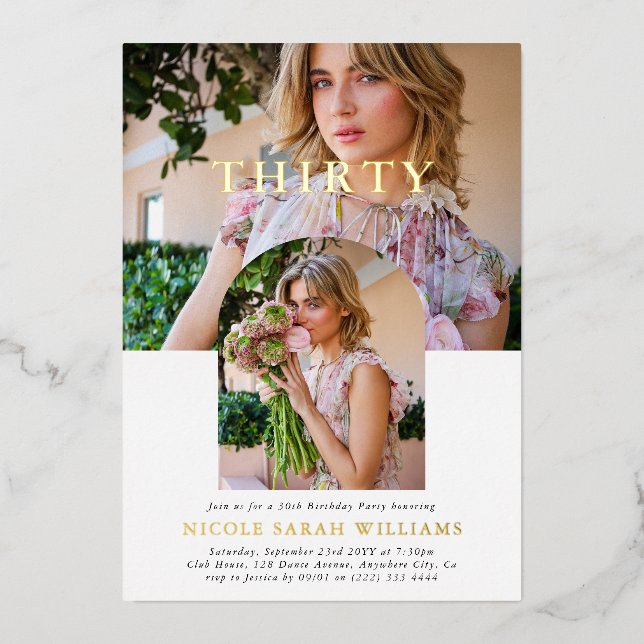 Stilvolles Minimal Foto 30. Geburtstag Folieneinladung (Vorderseite)
