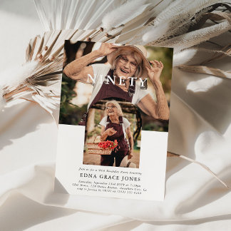 Stilvolles Minimal Foto NINETY 90. Geburtstag Einladung