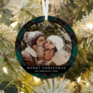 Stilvolles Minimal Green Kariert Christmas Couple  Ornament Aus Metall