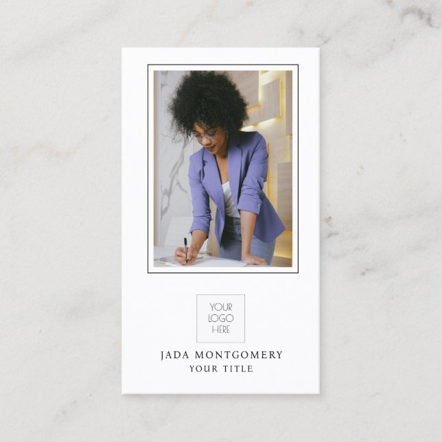 Stilvolles Minimalistisches Foto-Logo Visitenkarte (Vorderseite)