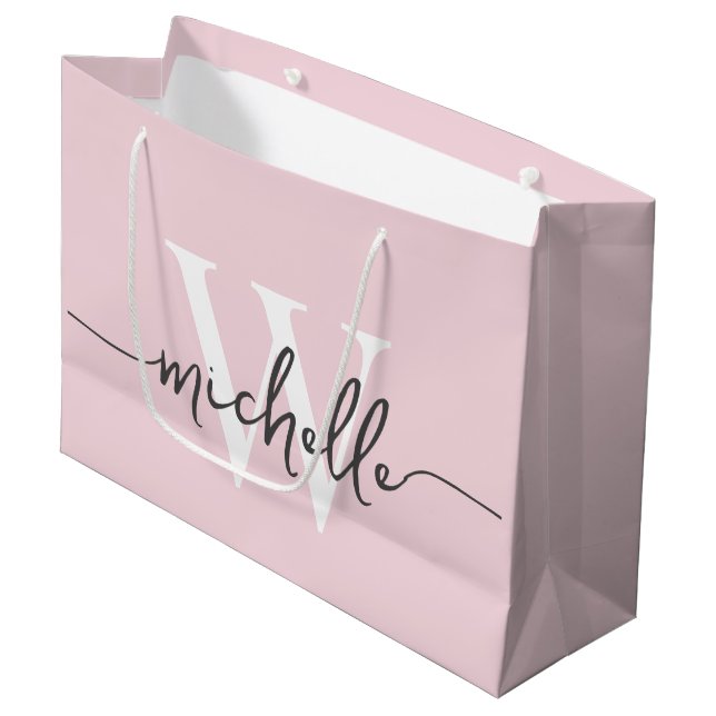 Stilvolles Modern Blush Pink Monogram, Initialskri Große Geschenktüte (Vorderseite Schrägansicht)
