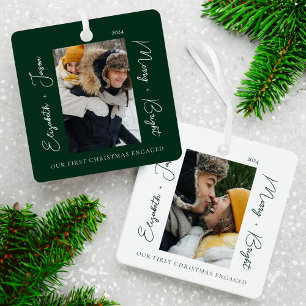 Stilvolles, modernes 1. Weihnachts-Verlobtes Coupl Ornament Aus Metall