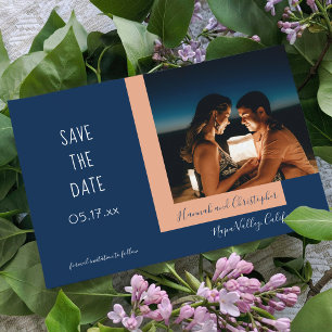 Stilvolles, modernes, blaues Beige Foto Einfache H Save The Date