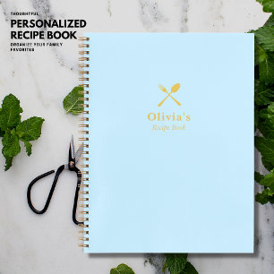 Stilvolles, modernes Blue and Gold Blank Recipe Bo Notizbuch