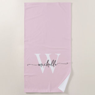 Stilvolles modernes Blush-Pink Monogramm Namenssch Strandtuch