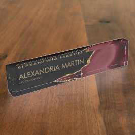 Stilvolles, modernes burgundy Black Gold Glitzer O Namensplakette