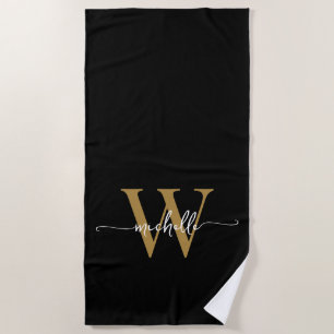 Stilvolles modernes schwarzes Gold-Monogramm-Name- Strandtuch