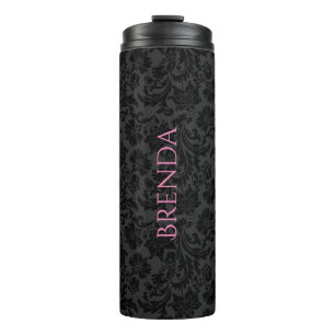 Stilvolles monochromatisches Schwarz-Grau-Damasken Thermosbecher