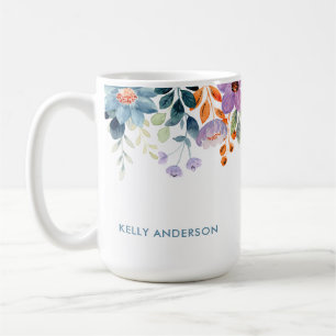 Stilvolles Monogramm Blau Lila Wasserfarbe floral Kaffeetasse