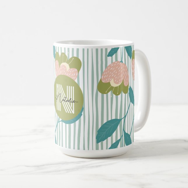 Stilvolles Monogramm-Design mit niedlichem Muster  Kaffeetasse (VorderseiteRechts)