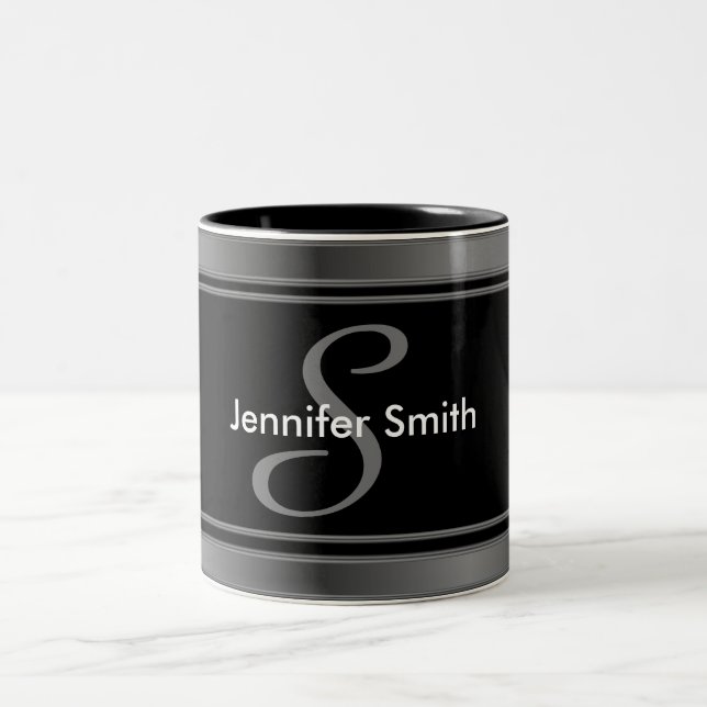 Stilvolles Monogramm-Design Zweifarbige Tasse (Mittel)