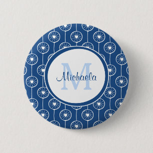 Stilvolles Monogramm für blaue und weiße Herzen mi Button