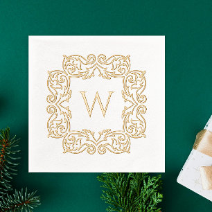 Stilvolles Monogramm mit elegantem Blumengestein Servietten Mit Folie