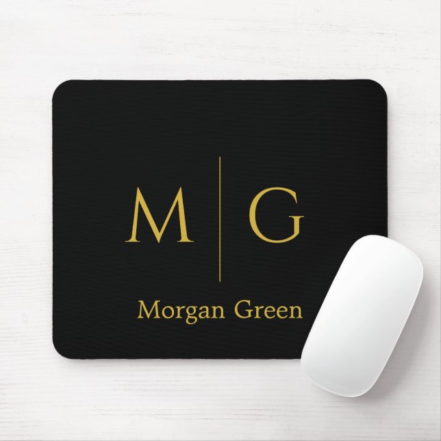 Stilvolles Monogramm mit Namensdesign Schwarz Mousepad (Mit Mouse)