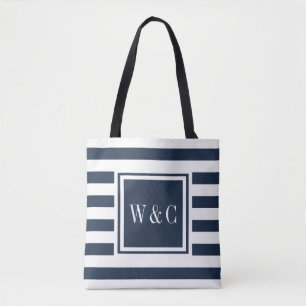 Stilvolles Monogramm Navy Blau Weiße Streifen