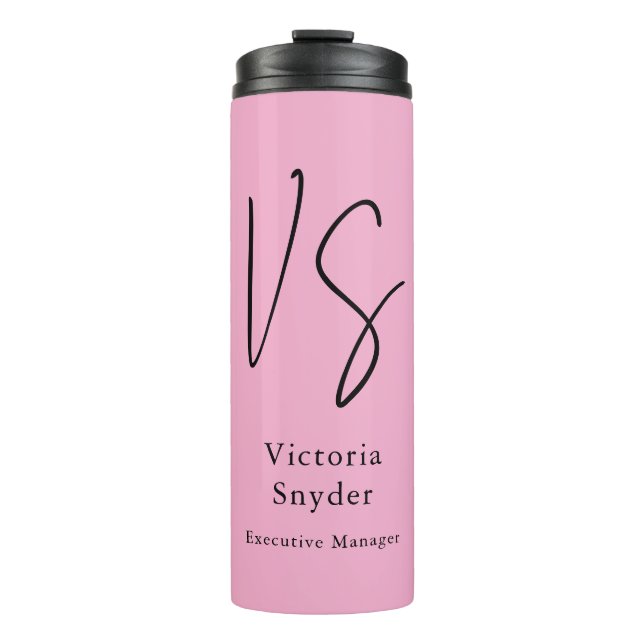Stilvolles Monogramm Professional Hellrosa Thermosbecher (Vorderseite)