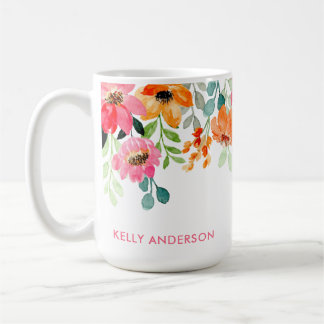 Stilvolles Monogramm Rosa Wasserfarbe floral Kaffeetasse