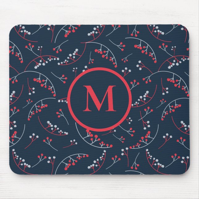 Stilvolles, monogramm rotes Blaubeermuster Mousepad (Vorne)