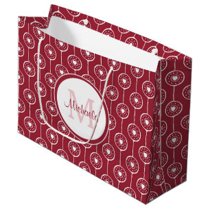 Stilvolles Monogramm Rotes und Weißes Herz mit Nam Große Geschenktüte