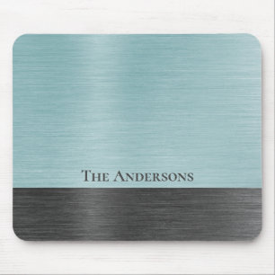 Stilvolles Monogramm Teal Grau Metallisch Mousepad