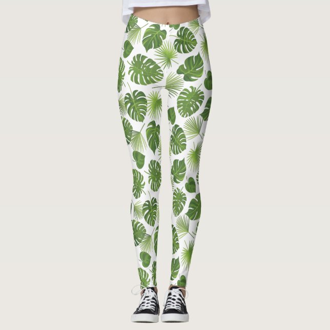 Stilvolles Muster für grüne tropische Blätter Leggings (Vorderseite)