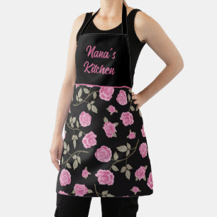 Stilvolles Nana-Küche Rosa Rosen Schwarzes Muster Schürze