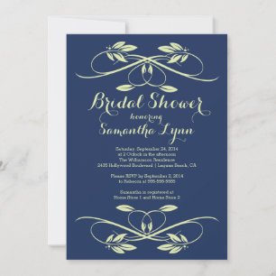 Stilvolles Navy Blue Leaf Blühend Brautparty Einladung