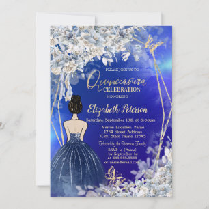 Stilvolles navyblaues Kleid Mädchen, Blaue Blumen Einladung
