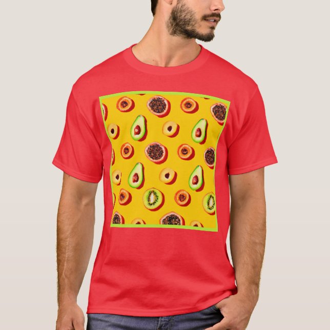 Stilvolles Neon Fruits Muster T-Shirt (Vorderseite)
