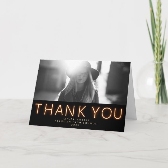 Stilvolles Neon Lights Abschluss Foto Dankeskarte (Vorderseite)