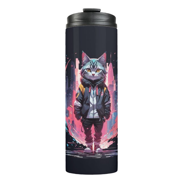 Stilvolles Niedliches Cat Design Thermosbecher (Vorderseite)